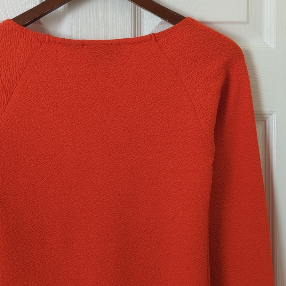 Maeve by Anthropologie Textured Ruched Bust Long Sleeve Cropped Blouse Orange S - Picture 9 of 9